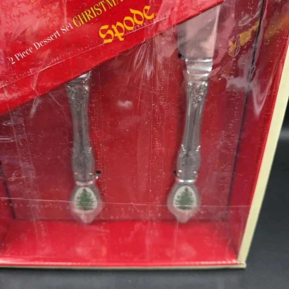 Wallace Spode 2 Piece Christmas Tree Dessert Cake & Knife Serving Set VTG NIB